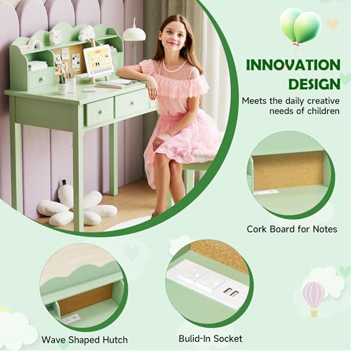 FUNKOCO Home Office Furniture Writing Desk, 36 Inch Computer Work Station with Detachable Hutch for Small Place, 5 Drawers(Candy Green)
