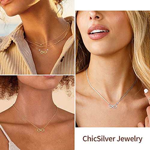 ChicSilver Personalized 18K Gold Plated Infinity Necklace with Cubic Zirconia, Sterling Silver Infinity Heart Pendant Custom Birthstone Jewelry Birthday Gift for Women 16 Inch