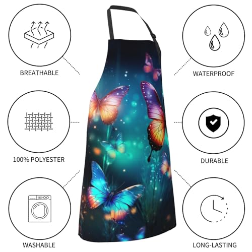 Abstract Butterflies Apron with Pockets - Butterfly Art Apron Galaxy Animal Painting Bib Apron for Kitchen Cooking Chef Grill Bistro Baking BBQ