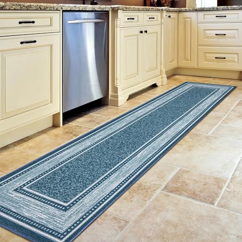 Machine Washable Border Design Non-Slip Rubberback 2x5 Modern Runner Rug for Hallway, Kitchen, Living Room, Bedroom, Entryway, 20" x 59", Red/Beige