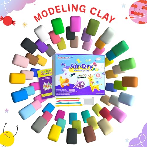 Air Dry Clay 56 Colors, Modeling Clay for Kids, DIY Model Magic Clay, Molding Clay Kit with Sculpting Tools, Non-Sticky Soft and Super Light, Arts and Crafts Gift for Boys Girls Kids.
