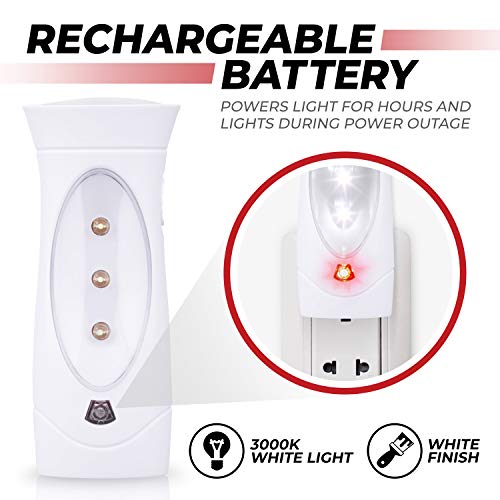 Amerelle LED Emergency Lights For Home Power Failure – Triple Function Power Failure Light and Plug In Flashlight Combo, With Rechargeable Battery – Be Snow Storm & Hurricane Ready (71134)