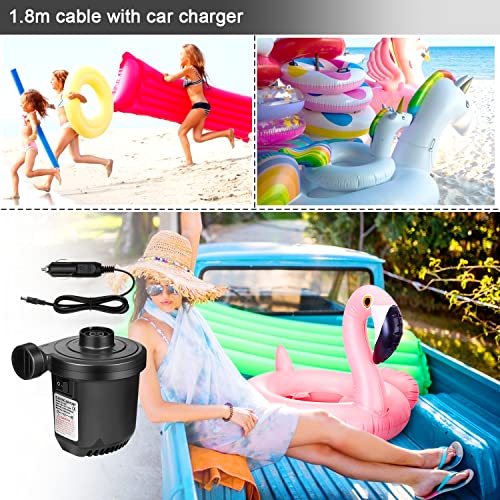 Air Pump for Inflatables, Portable Quick-Fill Electric Air Mattress Pump with 3 Nozzles, Inflator & Deflator Pumps for Outdoor Camping, Pool Floats, Inflatables Couch, Swimming Ring, 12V DC/110V AC