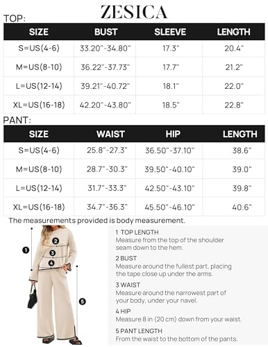 ZESICA Women's 2 Piece Outfits Set 2024 Casual Long Sleeve Knit Pullover Top and Wide Leg Pants Sweatsuit Lounge Sets,Teal,Medium