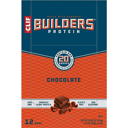 CLIF Builders - Chocolate Flavor - Protein Bars - Gluten-Free - Non-GMO - Low Glycemic - 20g Protein - 2.4 oz. (12 Count)