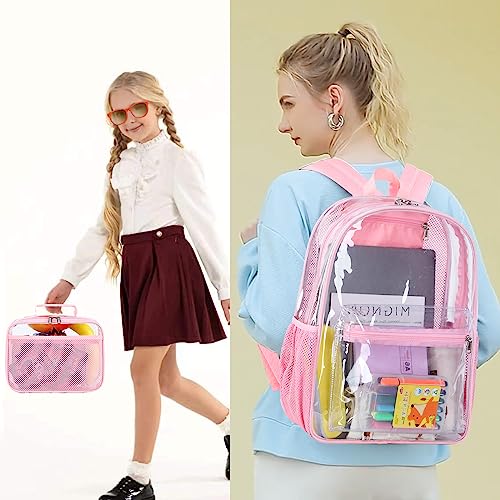 BTOOP Clear Backpack for School Kids Girls with Clear Lunch Box Large See Through Book Bags Heavy Duty Transparent Plastic Backpacks for Teens Women Work Stadium