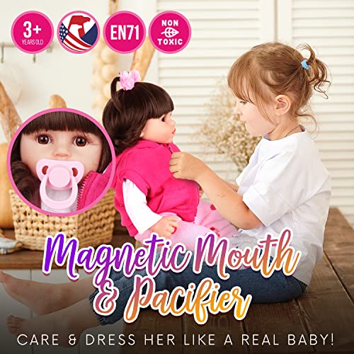 DOLLHOOD Reborn Baby Dolls - 18-Inch Realistic Baby Doll with Complete Baby Doll Accessories - Lifelike, Soft Silicone Newborn Girl Doll with Movable Arms and Legs - Comes with a Birth Certit