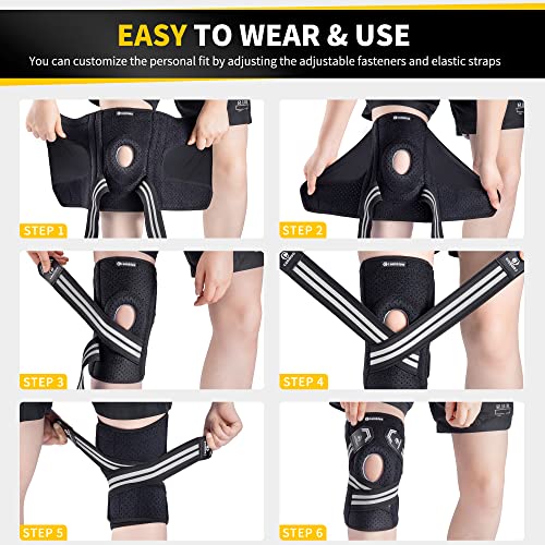 CAMBIVO Knee Brace for Women & Men, Knee Brace with Side Stabilizers for Knee Pain Relief, Adjustable Compression Knee Support for Gym Running Working Out （Small,Gray