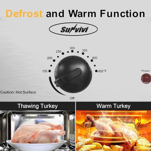 Sunvivi 14-Quart Electric Roaster Oven with Self-Basting Lid, Turkey Roaster Oven with Removable Pan and Rack, Stainless Steel, Black