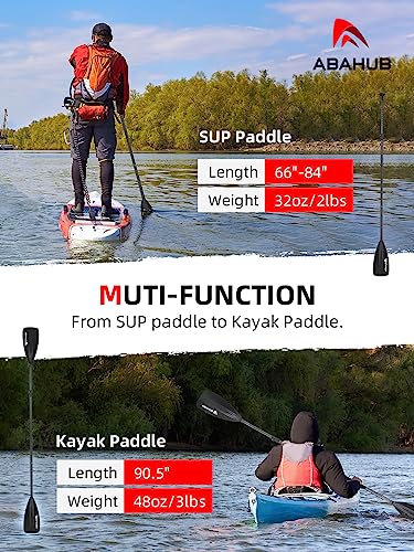 Abahub SUP Paddles - 3 Piece Adjustable Stand up Paddle - Lightweight Oar for Paddleboard, Aluminum Alloy PU Coated Shaft 68" - 86", Black Plastic Nylon Blade