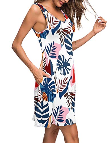 MISFAY Women's Summer Casual T Shirt Dresses Beach Cover up Tank Dress(Blue Green Plantain,S)