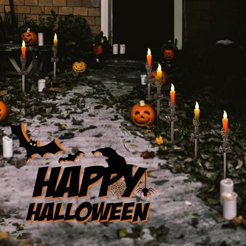 Halloween Pathway Lights, 5 Pack Candle Skull Hand Candle Holder, LED Halloween Decor Candle Lights Solar Powered, Indoor and Outdoor Party Home Garden Porch Halloween Decoration (Dark Black-1x5 Pack)