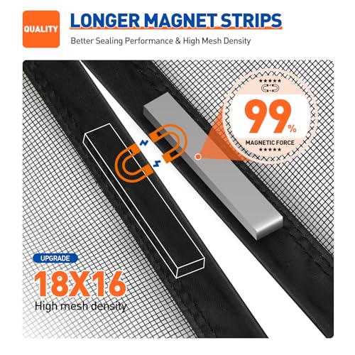 MAGZO Magnetic Screen Door Fit Door Size 40 x 96 Inch, Screen Size 42" x 97" Fiberglass Door Mesh with Full Frame Hook&Loop Heavy Duty-Black