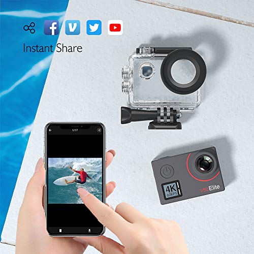 AKASO V50 Elite 4K60fps Touch Screen WiFi Action Camera Voice Control EIS 131 feet Waterproof Camera 8X Zoom Remote Control (with 64GB MicroSD Card)