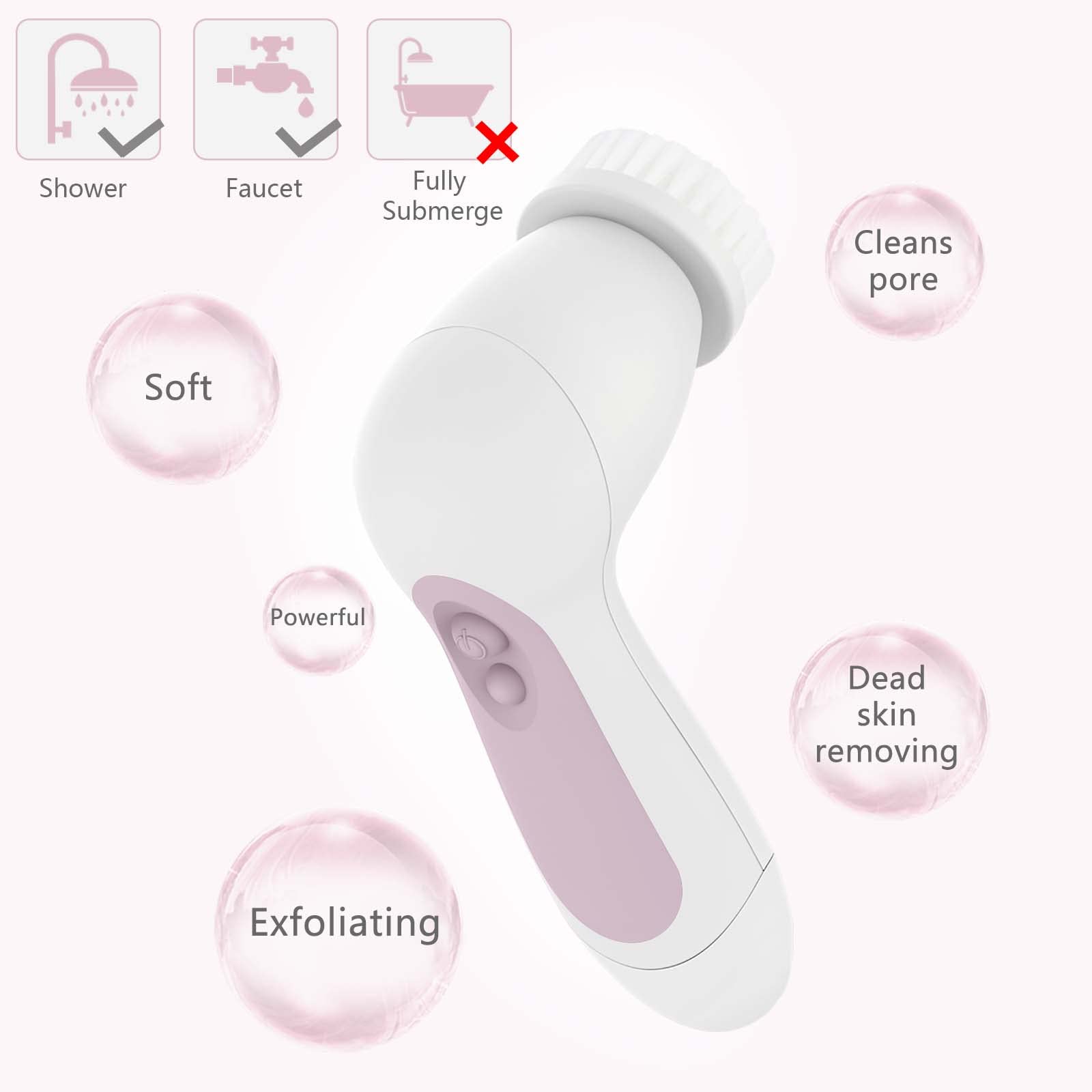 Waterproof Facial Cleansing Spin Brush Set with 5 Exfoliating Brush Heads - Electric Face Scrubber Cleanser Brush by CLSEVXY - Face Brush for Gentle Exfoliation and Deep Scrubbing