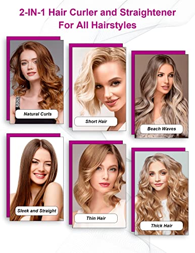 LANDOT Flat Iron Hair Straightener: Ceramic Hair Straightening Iron 1 inch - Dual Voltage Straightener and Curler 2 in 1 for Straighten Curl Wave Hair Rose Gold Color Hair Styling Tools