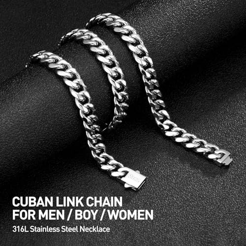 Cuban Link Chain for Men Chain Necklaces for Mens Sterling Silver Chain for Men Man 316l Stainless Steel Chains for Man Women Valentine's Day Gifts for Him Jewelry Birthdays Gift for Men Man 9mm 18 In