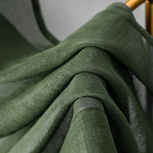 DUALIFE Sage Green Sheer Curtains 84 Inch Length for Bedroom & Living Room Rod Pocket Green Voile Window Curtain Panels for Kids Girls Room 2 Panels 52 x 84 Long