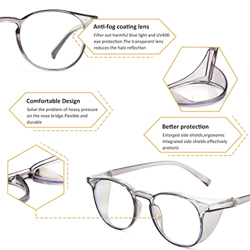 Outray 2 Pairs Anti Fog Safety Goggles Protective Glasses Blue Light Blocking Eyeglasses for Men Women (Purple+Tortoise(Square))