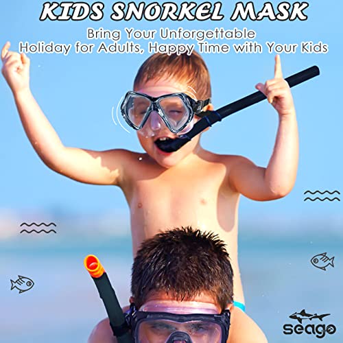 Seago Kids Swim Goggles with Nose Cover Snorkel Mask Scuba Diving Swim Mask Anti-fog Tempered Glass, Panoramic Clear View Silicone Seal Snorkeling Gear Swimming Goggles for Kids 6-14 Boys Girls Youth