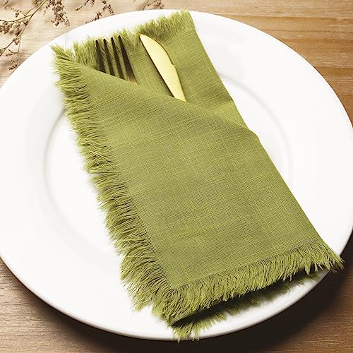 Dololoo Handmade Cloth Napkins with Fringe, 18 x 18 Inches 100% Cotton Thick Table Napkins, Set of 4 Rustic Fringe Washable Dinner Napkins for Wedding, Christmas, Party and Dinner - Beige
