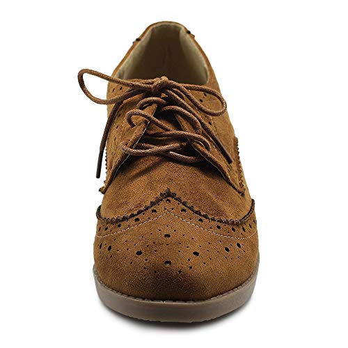 Ollio Women's Flat Shoe Wingtip Lace Up Faux Nubuck Oxford M2920 (6 B(M) US, Black)
