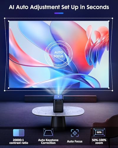 Projector with WiFi and Bluetooth 4K, 【Netflix Official/YouTube/Prime Video】, EXTRAVIS 1000ANSI Home Theater Native 1080P, Auto Focus & Keystone, Dolby Audio, Portable Smart Movie Outdoor Projector