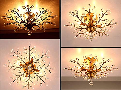 Ganeed Crystal Chandeliers,K9 Crystal Ceiling Light,Vintage Light Fixtures Pendant Lighting for Living Room Bedroom Restaurant Porch Hallway (4-Light,Golden)