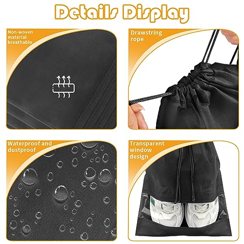 Shoe Bags for Travel, 5 Pcs Large Black Travel Shoe Bags for Packing, Non-Woven Drawstring Travel Shoe Storage Bag with Clear Window, Travel Shoe Bags for Packing for Men Women（12.6" X 17.3" ）