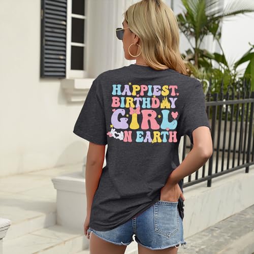 Birthday Shirt Women Magical Tshirt Cute Birthday Party Shirts Magic Kingdom Short Sleeve Tee Top Grey