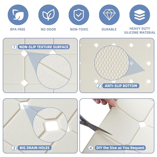 Bathtub Mat Non Slip Silicone Soft Odorless Bath Mat with Mini Suction Cups Bath Tub Mat Non Slip Shower Mat Non Slip Foldable Machine Washable with Bathroom Floor Mat 18 X 28 Beige