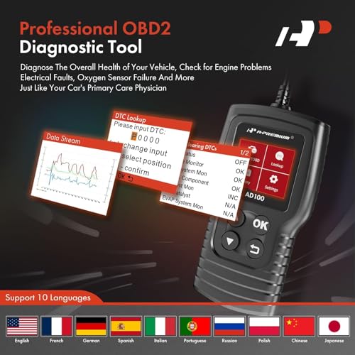 A-Premium AD100 Universal OBD2 Scanner Diagnostic Tool, Car Code Reader OBDII/EOBD/CAN Scan Tool, Check Engine Light/Read Clear Fault Codes/Smog Check/Live Data Stream/Battery Test, For Car Since 1996