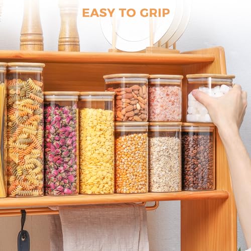 ComSaf 26oz Rectangle Glass Storage Containers with Lids, Glass Jars with Bamboo Lids, Clear Food Storage Jar, Sugar Coffee Containers, Small Pantry Storage Container for Tea Candy Nuts Spices Oat