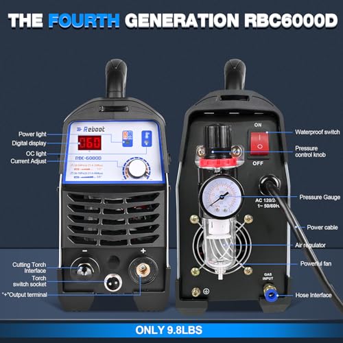 Reboot Plasma Cutter RBC6000DL PRO, 60 Amp Non Touch Pilot Arc Plasma Cutter Machine, 5/8 inch Clean Cut 4/5 inch Severance Cut, Dual Voltage 120V/240V with Consumables, Upgrade Digital Display