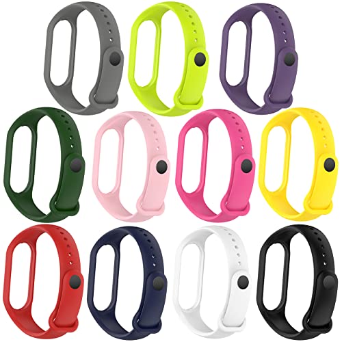 KOMI Watch Band Compatible with Xiaomi Mi Band 7,11 Pack Silicone Replacement Straps for Mi Band 6 Mi Band 5,Adjustable Strap Wristband Bracelet for Women Men(11Pack)