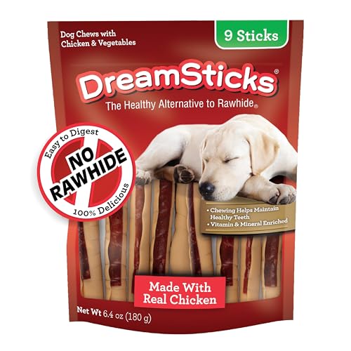 DreamBone DreamSticks, Rawhide Free Dog Chew Sticks Made with Real Chicken and Vegetables, 9 Sticks