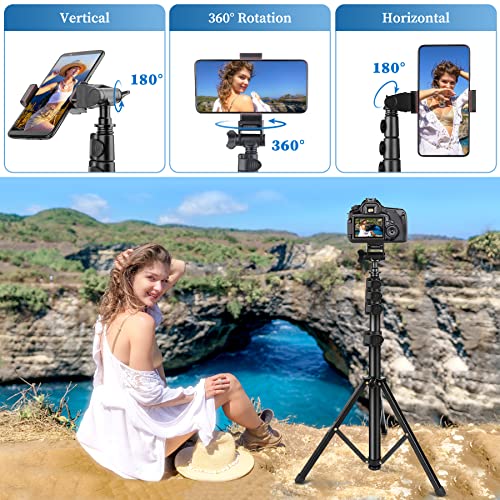 Nineigh Phone Tripod, 70" Selfie Stick Tripod Stand Cell Phone Tripods with Remote Phone Holder Carry Bag, Aluminum Alloy Selfie Stick Tripod, Compatible with iPhone Samsung GoPro Smartphone