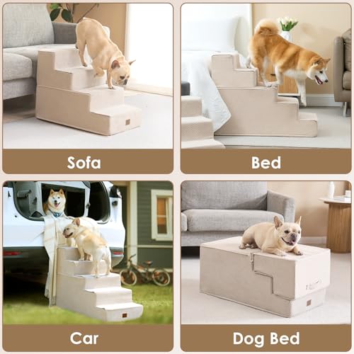 EHEYCIGA Dog Stairs for Small Dogs 13.5" H, 3-Step Dog Steps for Couch Sofa and Chair, Pet Steps for Small Dogs and Cats, Non-Slip Balanced Dog Indoor Ramp, Teal