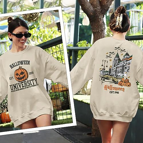 UNIQUEONE Halloween Sweatshirts for Women Halloweentown University T Shirt Funny Party Spooky Academy Pullover Sweatshirt Black