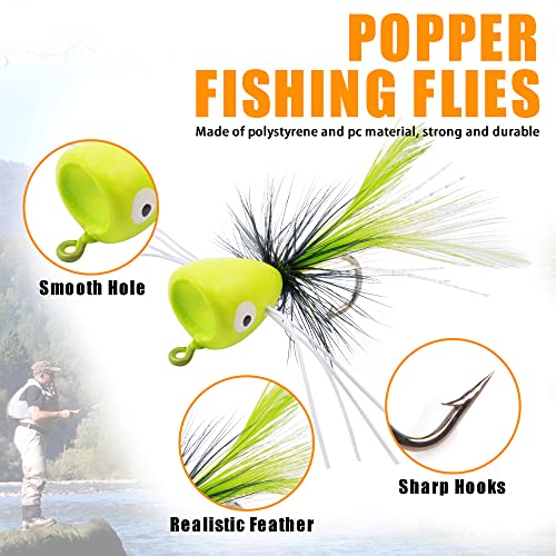 Fly Dry Flies Kit,12pcs Foam Float Fly Fishing Bass Popper Fly Fishig Lure Colorful Fly Tying Set Topwater Panfish Bait Bugs Trout Bobber Lure Bluegill Salmon 10pcs