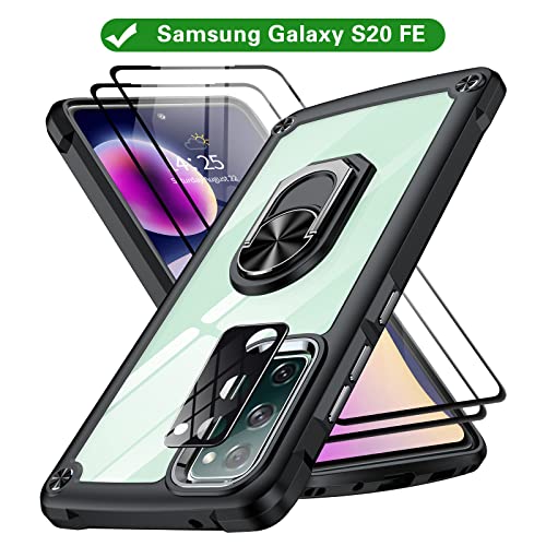 ANTSHARE for Samsung Galaxy S20 FE Case,S20 Fe Case with 2 Pack Screen Protector + 1 Pack Camera Protector,Slim Protective Case with Kickstand Clear Hard Back Soft Bumper for Galaxy S20 FE 5G (Green)