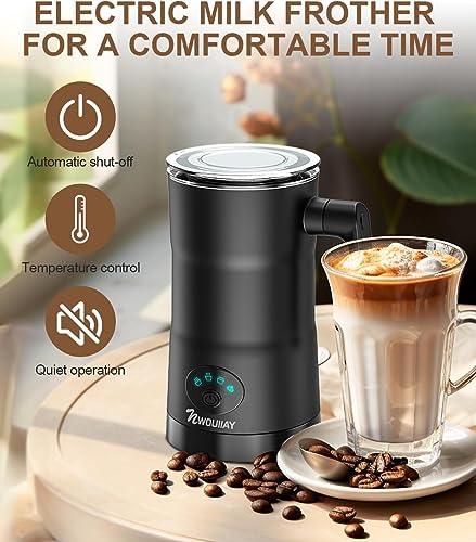 NWOUIIAY 4 in 1 Milk Frother Electric and Steamer 11.8 oz/350ml Hot/Cold Foam Maker Intelligent Temperature Control Electric Milk Warmer for Latte/Coffee/Hot Chocolate/Cappuccino