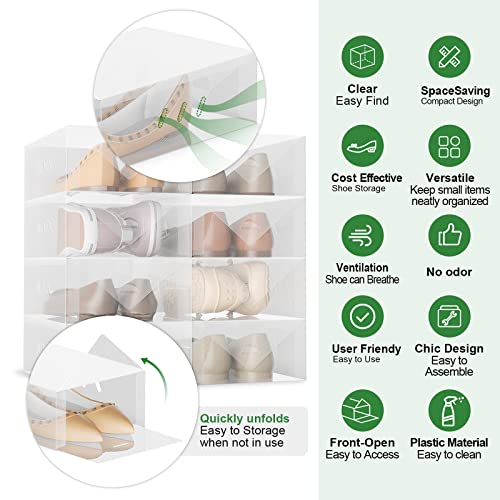 ESSBLIN 12 Pack Women's Shoe Box Clear Plastic Stackable - Shoes Organizer for Closet Storage Boxes Containers Bins Case cajas para zapatos