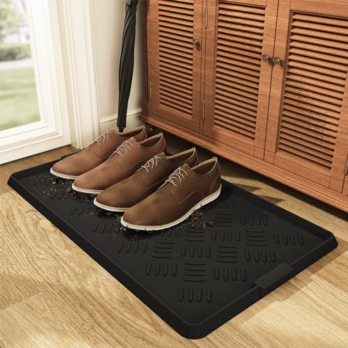 tchdio Rubber Boot Tray, Non Slip Shoe Tray for Entryway, Multipurpose Boot Mat Tray, Durable Entryway Mud Mat Tray for Front Door, 16x27.5 Inches