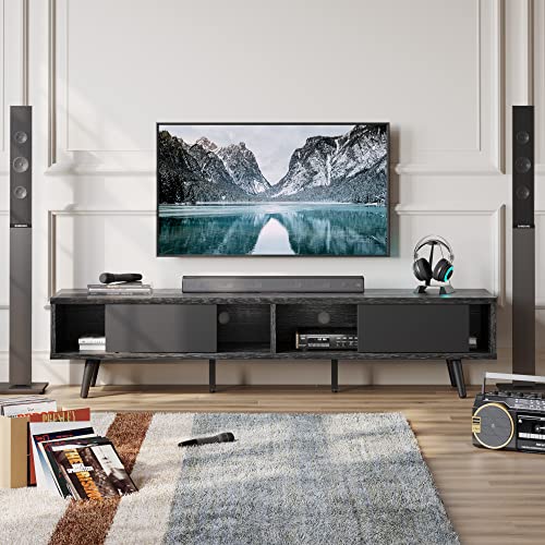Bestier 70 inch Mid Century Modern Entertainment Center for 75 inch Display, Low Profile with Storage, for Living Room, Cord Management, Black Ash