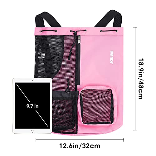 WANDF Swim Bag Mesh Drawstring Backpack with Wet Pocket Beach Backpack for Swimming, Gym, and Workout Gear (Pink)