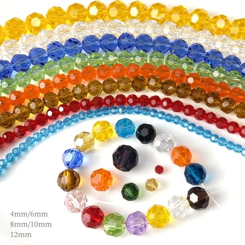 LIMAOLLY 140pcs 8mm Faceted Crystal Glass Beads Round Spacer Beads for Jewelry Making DIY Craft Making Necklace Bracelet Earring Wind Chimes Suncatchers Ornament(511-Orange)