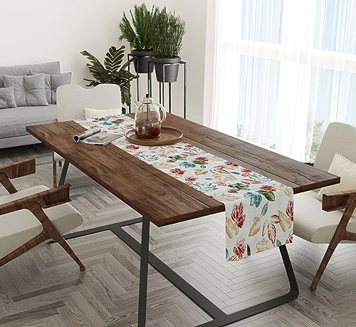 RUVANTI 100% Cotton Cloth Table Runner, Grey/Orange Floral Fall & Christmas, Table Runners 36 Inches Long, Perfect for Coffee Gatherings, Thanksgiving Dinner Parties, and as Farmhouse Table Runners