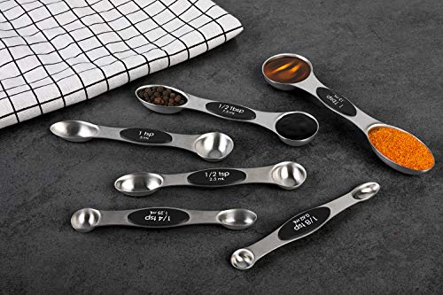 Magnetic Measuring Spoons Set of 6 Stainless Steel Dual Sided Stackable Teaspoon for Measuring Dry and Liquid Ingredients