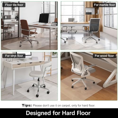 Vicwe Hardwood Floor Office Chair mat, 36 x 48 inches Clear Desk Hard Floor Chair Mat Protector, Office Mats for Rolling Chairs, with Lip